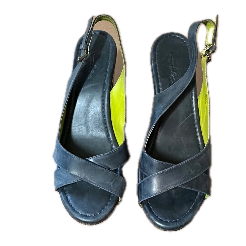 Boden Navy Blue Leather Studded Wooden Clog Sandals AR517 EU 38 US 7.5